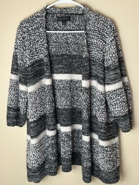 Lane Bryant Popcorn Black & White Striped Open-Front Cardigan Sweater 18/20